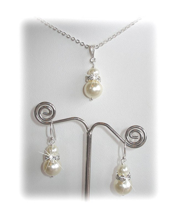 Swarovski Crystal and Pearl Bridal Set, Pearl Bridal Wedding Set, Bridesmaid Jewelry Set, Pearl Bridesmaid Set